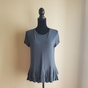 Loft Grey Bottom Ruffle Top Size Small